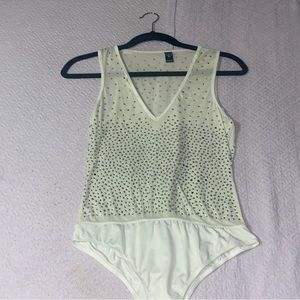 Windsor white/grey body suit with gems .